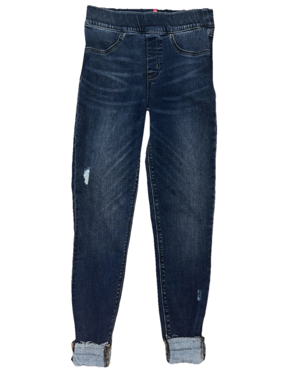 Spanx Jeans XS Dark Wash Stretch Shaping Blue Denim Raw Hem